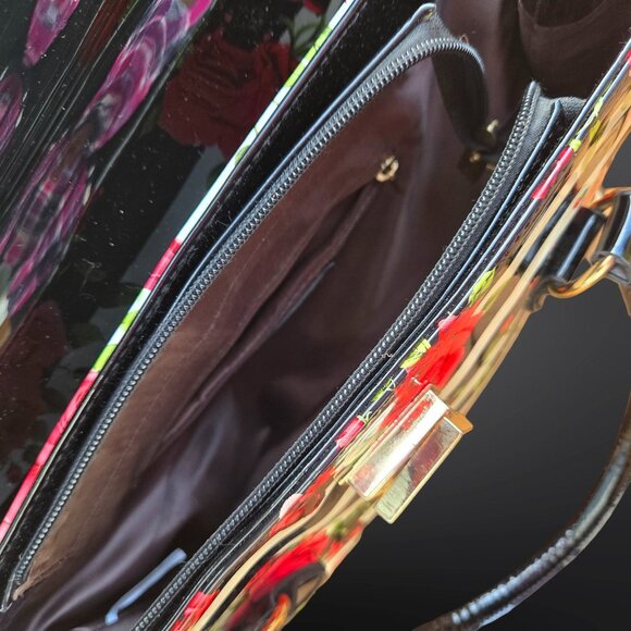 Y2K Glossy Top Handle Shoulder Bag Black White Striped Red Rose Floral Emo Goth - Picture 14 of 14